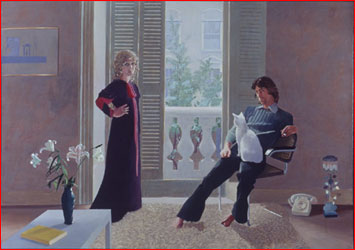 Дэвид Хокни. Мистер и миссис Кларк с Перси. Холст, акрил. 1970-1971 гг.