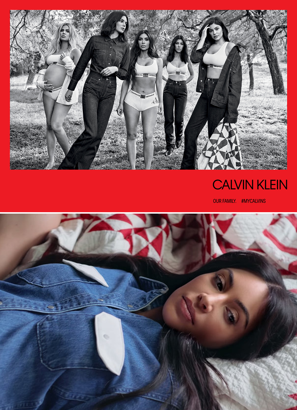 На фото знаменитости Кардашьян в рекламе Calvin Klein